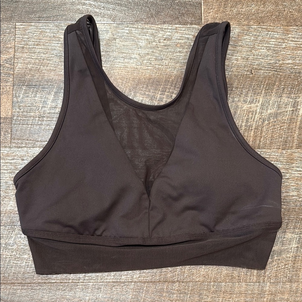 AloYoga Dark Brown Mesh V-Neck Sports Bra - Size S